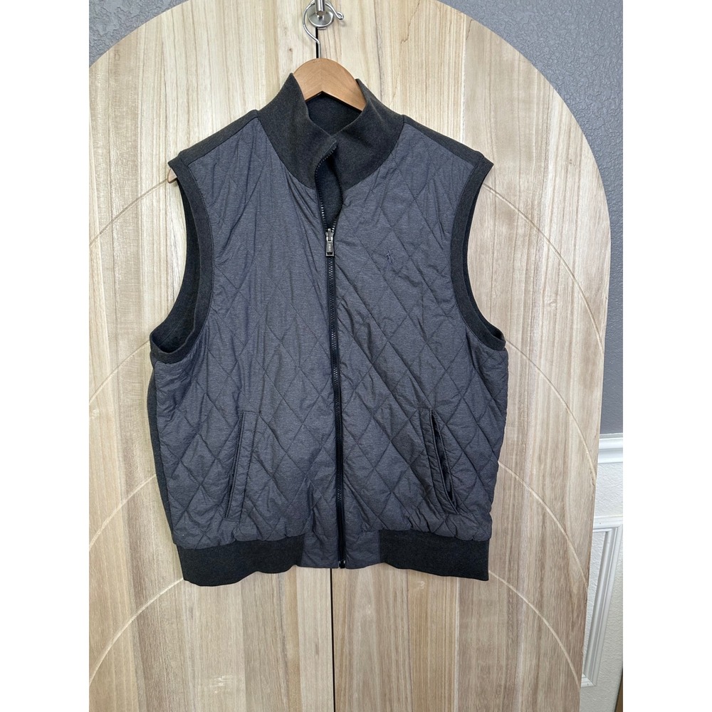 Polo Ralph Lauren Mens Quilted Full Zip Vest‎ Charcoal Gray reversible Large